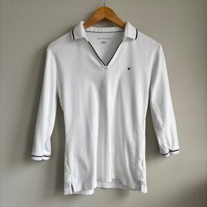 Tommy Hilfiger Women's 3/4 Sleeve V Neck Polo Shirt 100% Cotton SIze Medium